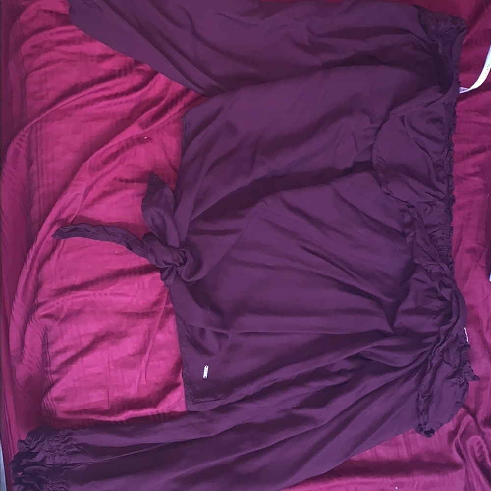 burgundy off the shoulder blouse